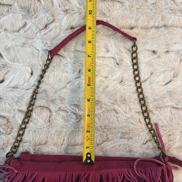 Chinese Laundry Fuchsia, Suede Leather, Chain Strap, Fringe Purse- 11”x8”x2.5” - Picture 11 of 16